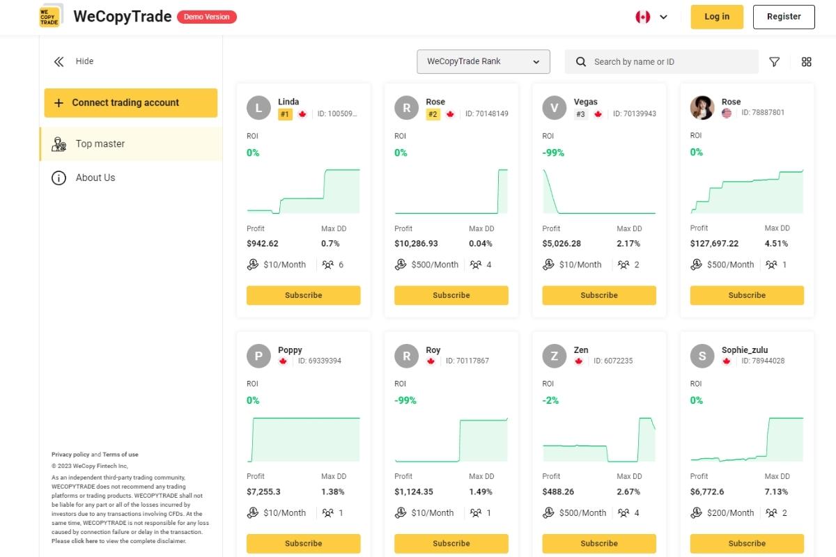 Sign up WeCopyTrade to start