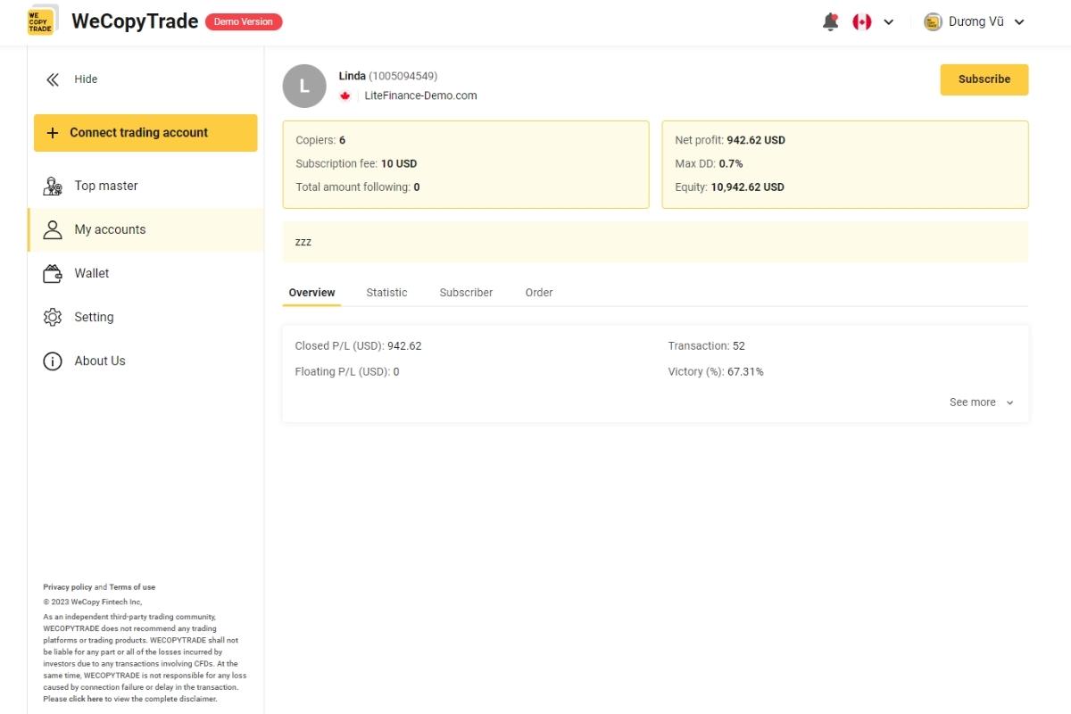 Choose your master to copy trade
